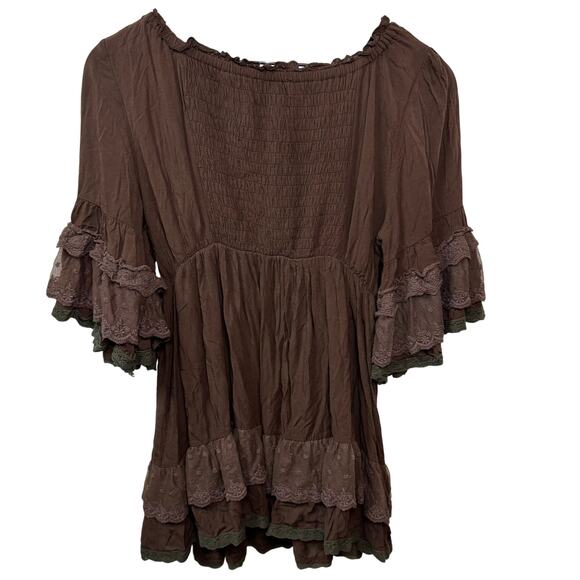 URBAN MANGO Peasant Top‎ Womens M Brown Lace Fairy Goth Whimsigoth Fairycore - Picture 4 of 7